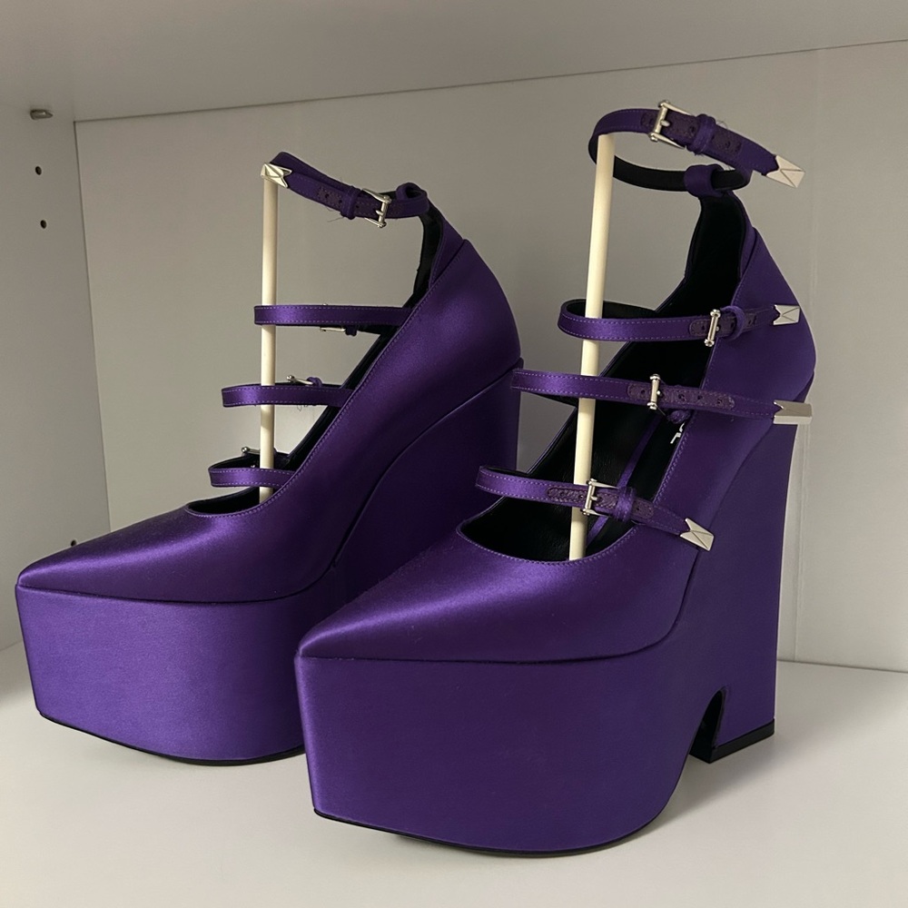 Versace Purple Satin Platform Heels